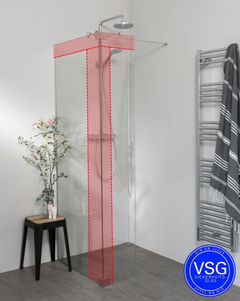 Begehbare Dusche VSG: Duschwand mit Klemmprofil nach Maß